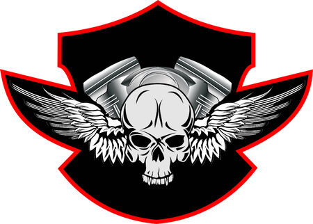 Image of skull with wings on background of  engineのイラスト素材