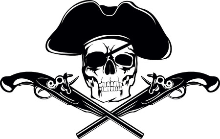 Piracy flag with  skull and crossed pistolsのイラスト素材