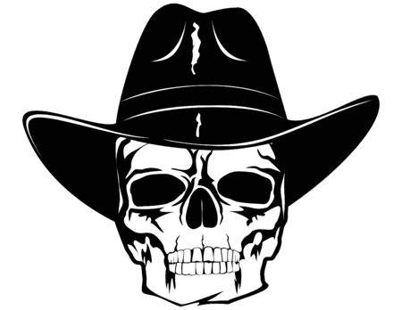 skull in black cowboy's hatのイラスト素材