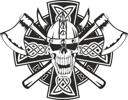 Celtic cross with crossed axes and  skullのイラスト素材
