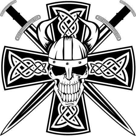 Celtic cross with crossed swords and  skullのイラスト素材