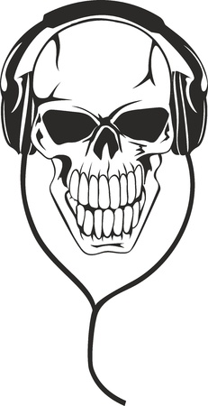Vector image of  human skull in  stereo ear-phonesのイラスト素材