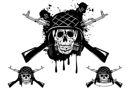 image of  skull in an army helmet with  automatic machine and grenadeのイラスト素材