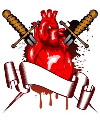 Vector illustration of human heart pierced by two daggersのイラスト素材