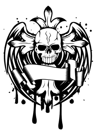 illustration skull with cross and wings のイラスト素材