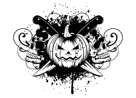  illustration halloween pumpkin with skullsのイラスト素材