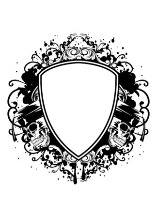  illustration skulls in graduation cap and shieldのイラスト素材