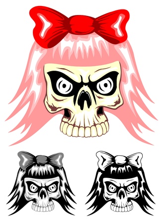 Vector illustration skull emo with red bowのイラスト素材