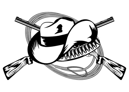 illustration crossed rifles, lasso and hatのイラスト素材