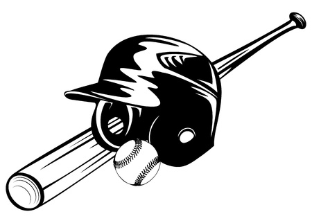 Vector illustration baseball helmet, ball and bat のイラスト素材