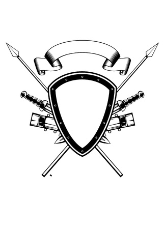 Vector illustration frame with board, swords and spearsのイラスト素材