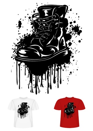 Vector illustration t-shirt design army boot and splashesのイラスト素材