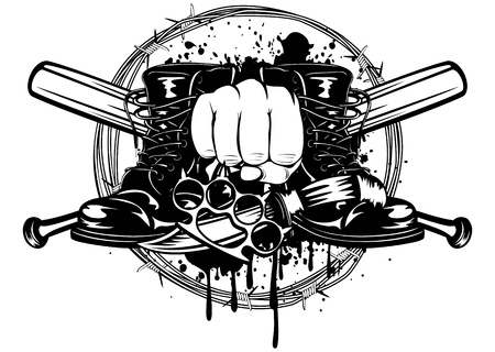 Vector illustration crossed bats, boots, knife and knuckledusterのイラスト素材
