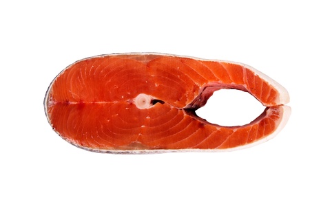 Piece of fish humpback salmon isolated on white backgroundの写真素材
