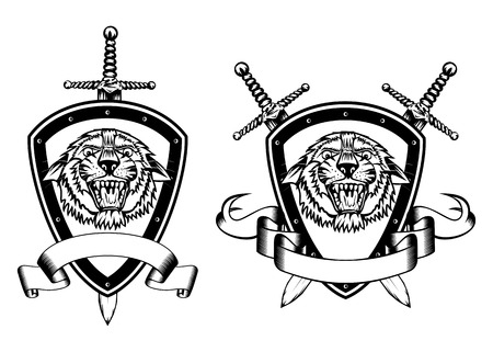 Illustration board sword and tiger headのイラスト素材