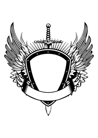Illustration board wings and swordのイラスト素材