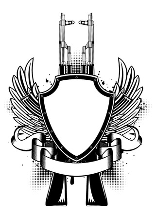 Vector illustration two   guns, wings and shieldのイラスト素材
