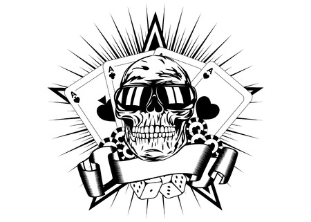 Vector illustration skull in sunglasses playing cards dice chipsのイラスト素材