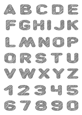 Vector letters, figures with pencil textureのイラスト素材