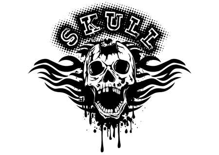 Abstract vector illustration pierced skull on grunge splash with tribal patternsのイラスト素材