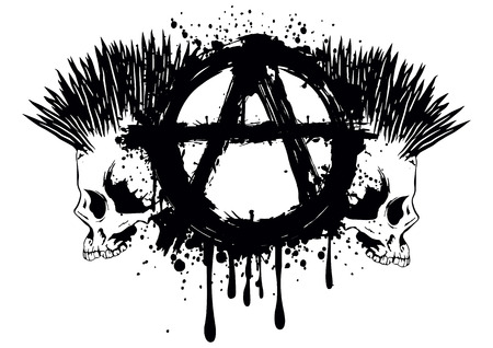 Illustration symbol anarchy and two punks skull for t-shirt or tattoo designのイラスト素材
