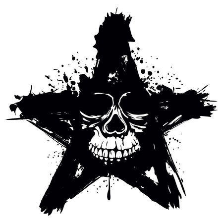 Vector illustration grunge skull in star for tattoo or t-shirt designのイラスト素材