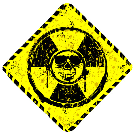 Abstract vector illustration rhombic grunge sign radiation to skull with lettering dangerのイラスト素材