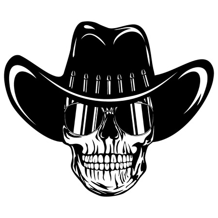 Vector illustration cowboy skull with sunglasses in hatのイラスト素材