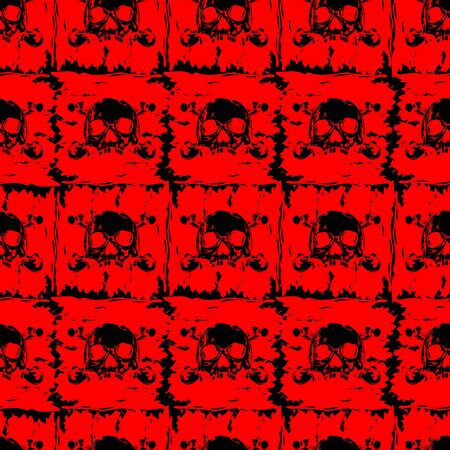 Abstract vector illustration red and black skulls. Seamless background for print on fabric or t-shirt.のイラスト素材