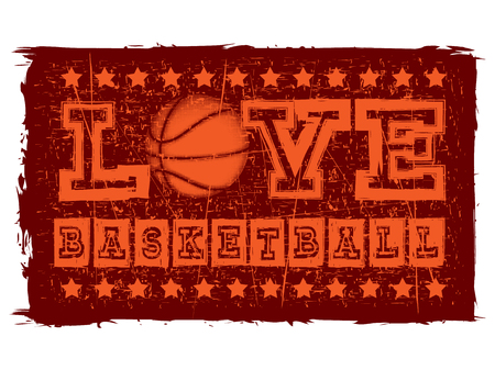 Vector illustration black inscription love basketball on grunge background with basketball ball.のイラスト素材