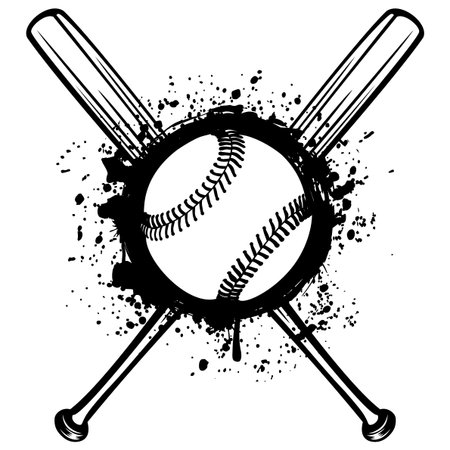 Vector illustration crossed baseball bats and ball on grunge background. For tattoo or t-shirt design.のイラスト素材