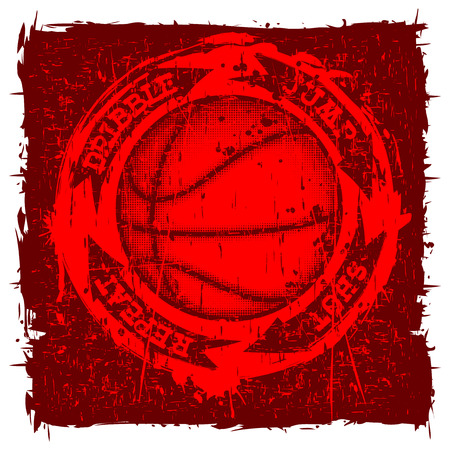 Vector illustration inscription basketball dribble jump shot with basketball ball on grunge background for t-shirt designのイラスト素材