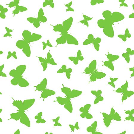 Vector illustration seamless green background with abstract butterfly for print on textile or paperのイラスト素材