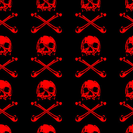 Abstract vector illustration red skulls on dark backdrop. Seamless background for print on fabric or t-shirt.のイラスト素材