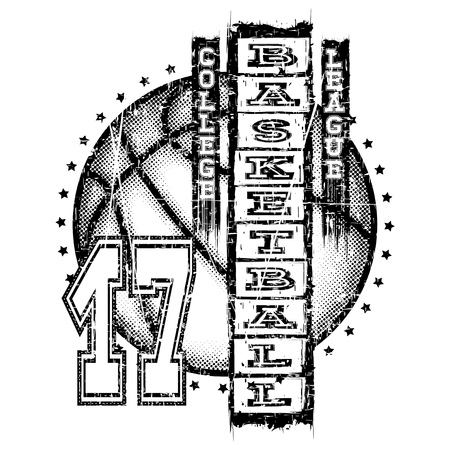 Vector illustration basketball ball and inscription basketball college leagueのイラスト素材