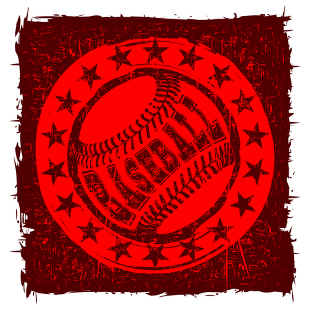 Abstract vector illustration red baseball ball on grunge background. Inscription baseball. Design for tattoo or print t-shirt.のイラスト素材