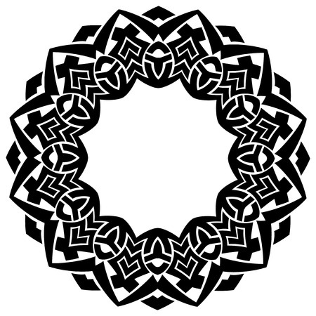 Abstract vector black and white illustration round beautiful tracery frame. Decorative vintage ethnic mandala pattern. Design element for tattoo or logo.のイラスト素材