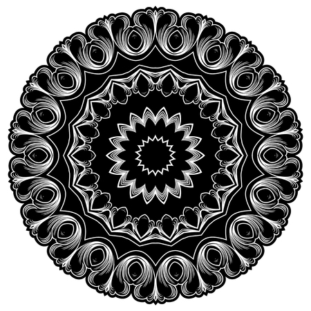 Abstract vector black and white illustration round beautiful ornament. Decorative vintage ethnic mandala pattern. Design element for tattoo or logo.のイラスト素材
