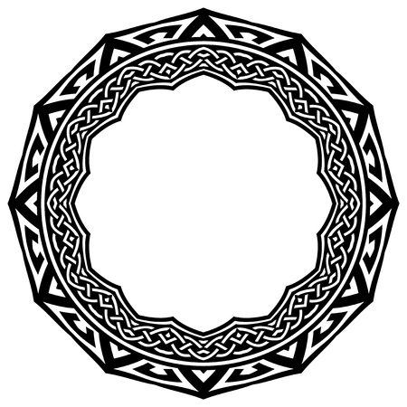 Abstract vector black and white illustration round beautiful tracery frame. Decorative vintage ethnic mandala pattern. Design element for tattoo or logo.のイラスト素材