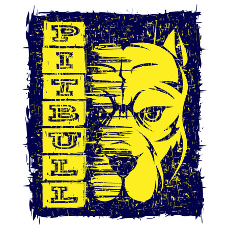 Vector illustration dog breed pit bull on grunge background. Inscription pitbull. For t-shirt design.のイラスト素材