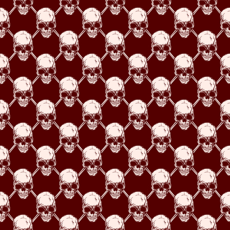 Abstract vector illustration pink and maroon skulls. Seamless background for print on fabric or t-shirt.のイラスト素材