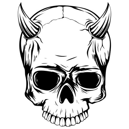 Abstract vector illustration black and white skull demon with horns. Design for tattoo or print t-shirt .のイラスト素材