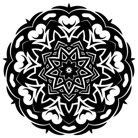 Abstract vector black and white illustration round beautiful ornament. Decorative vintage ethnic mandala pattern. Design element for tattoo or logo.のイラスト素材