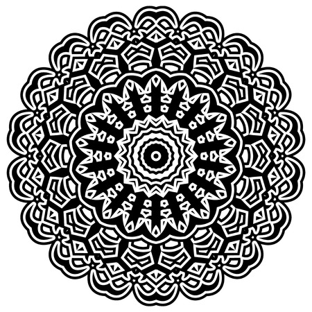 Abstract vector black and white illustration round beautiful ornament. Decorative vintage ethnic mandala pattern. Design element for tattoo or logo.のイラスト素材