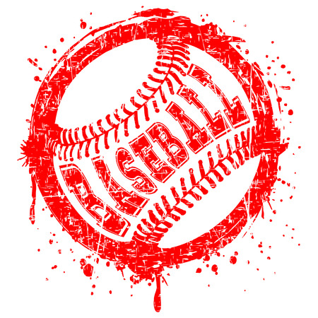 Abstract vector illustration red scratched baseball ball on grunge background. Inscription baseball. Design for tattoo or print t-shirt.のイラスト素材