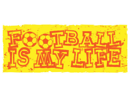 Abstract vector illustration orange inscription football is my lifewith football ball. Design for print on fabric or t-shirt.のイラスト素材