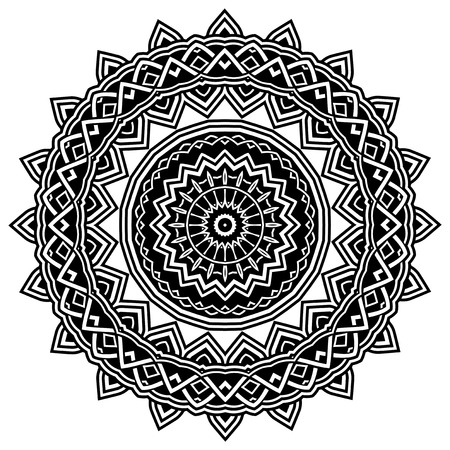 Abstract vector black and white illustration round beautiful ornament. Decorative vintage ethnic mandala pattern. Design element for tattoo or logo.のイラスト素材