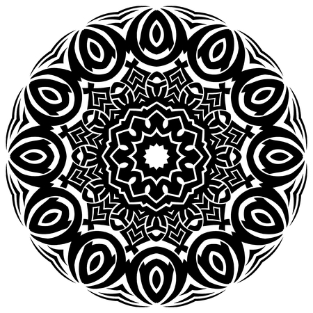 Abstract vector black and white illustration round beautiful ornament. Decorative vintage ethnic mandala pattern. Design element for tattoo or logo.のイラスト素材