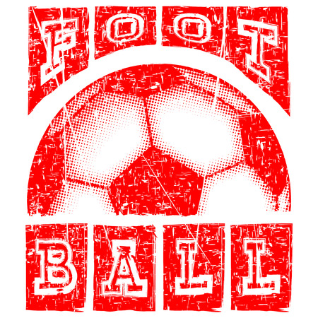Abstract vector illustration red shabby stamp football ball on white background. Inscription football. Design for print on fabric or t-shirt.のイラスト素材