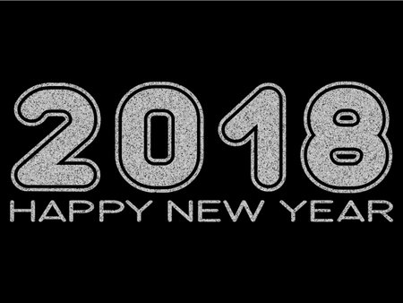 Vector illustration silver glitter inscription 2018 Happy New Year on black background for design...